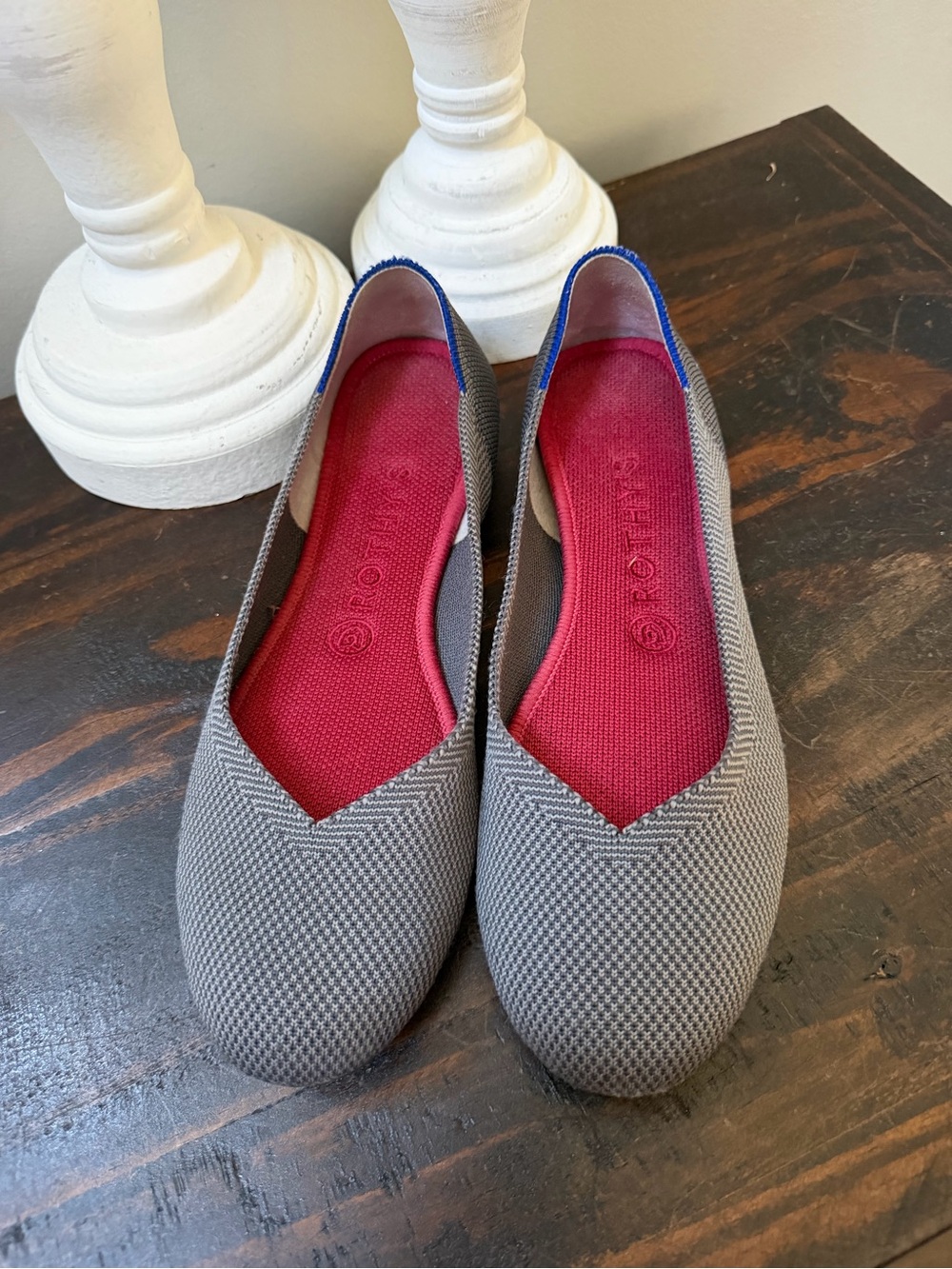 Rothy's Gray Knit Flats with Pink Insole